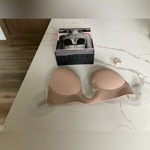 Women Lingerie Solutions Backless Strapless U Plunge Bra C" Cup nude tan sticky